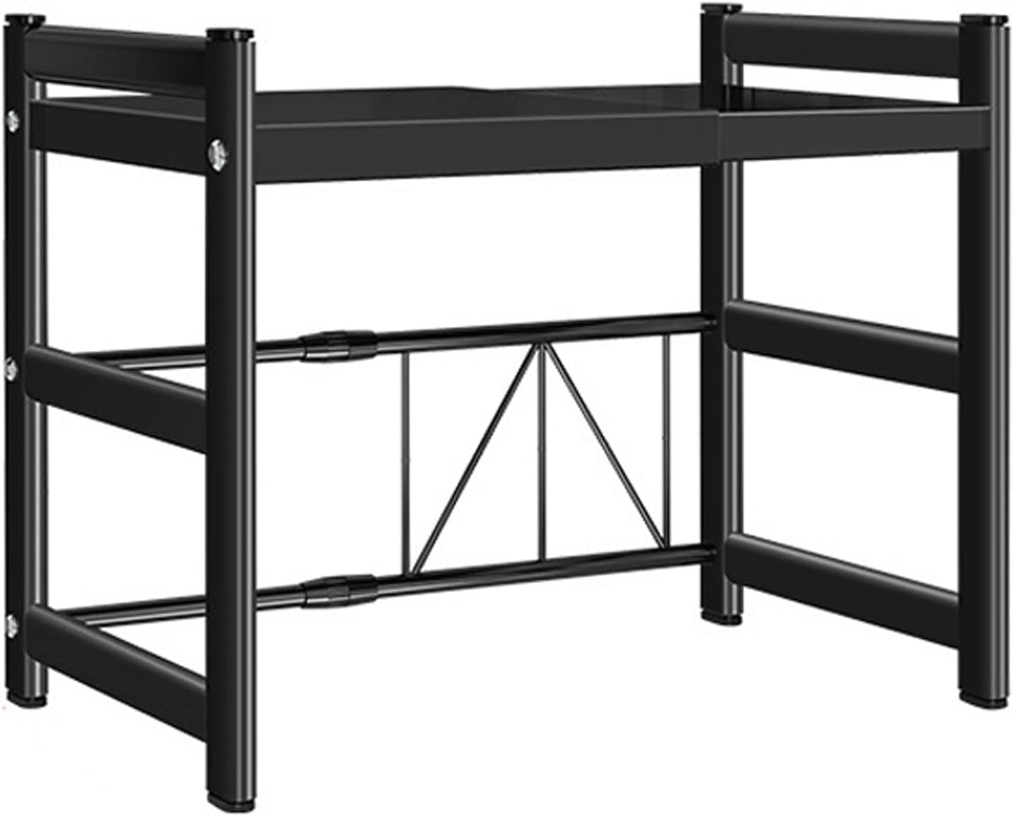 GaRcan Microwave Storage Rack Adjustable Heavy Duty Microwave Rack Horizontal Extension Kitchen Supplies Tableware Storage Stand Organizer for Home Office Carbon Steel Matte Black/1Tier