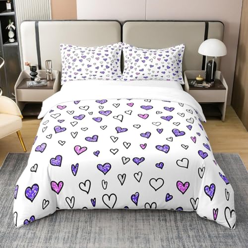 Funda Nordica Cama 90 Corazón Ropa de Cama con Estampado Funda Nórdica 135x200 Amor Romantico Funda Edredon Microfibra con 2 Fundas de Almohada 50x75 cm H6922