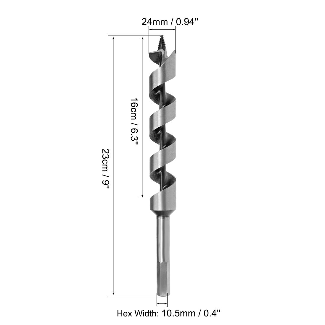Foret à Bois à Tarière – Tige Hexagonale, 3 Fentes 4 Lames, Acier Haute Teneur En Carbone, Neuf