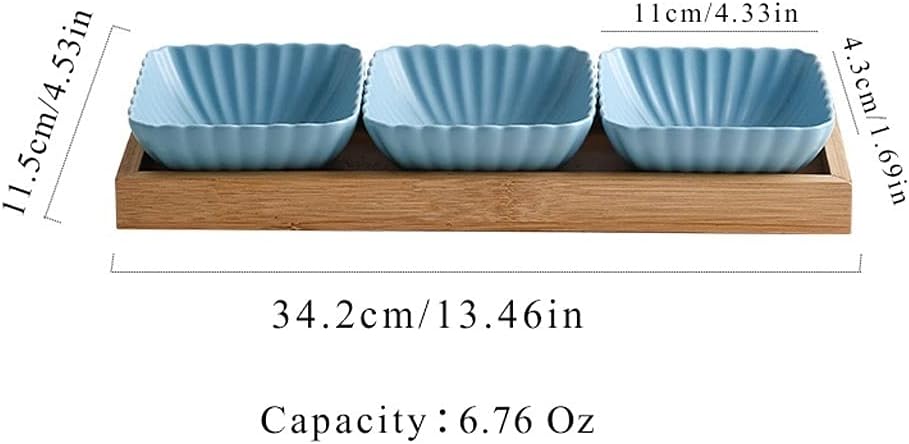 Dip Bowls Set Soy Sauce Dish/Bowls Sauce Dish Ceramic Dipping Bowls 3 Compartment Divided Soy Sauce Dish with Tray Appetizer Plates for Snack Dessrt Bowls or Ketchup BBQ Sauce Seasoning Dipping Sauce