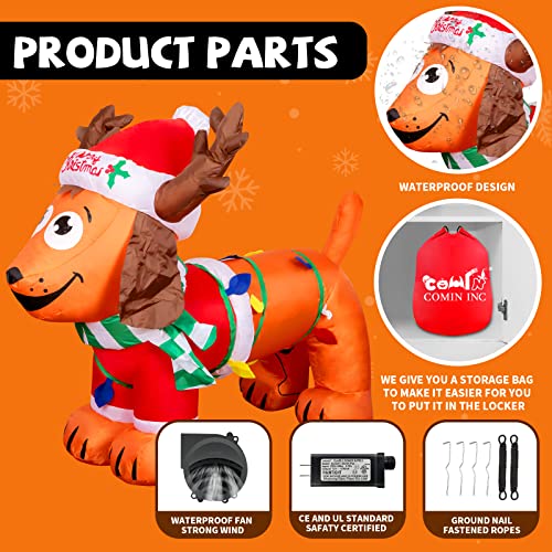 Comin Christmas Inflatable 4Ft Long Christmas Dog With Antler Hat, Built-In Leds Blow Up Yard Decoration For Holiday Party Indoor, Outdoor, Yard, Garden, Lawn #TOP6