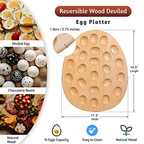 Reversible Wood Deviled Egg Platter And Charcuterie Board Thicken Size Egg Holder Countertop Refrigerator Egg Containers For Easter Egg Deviled Egg Charcuterie Board(Brown, 24 Egg Holder) #TOP1