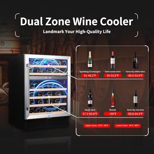 Image of 24-Inch 46 Bottle Wine Cooler Refrigerator, Built-in /Freestanding Single Zone Wine Fridge, 41-64F Adjustable Temperature, Digital Touch Control, Quiet Operation Wine Cellar for Home Bar & Commercial