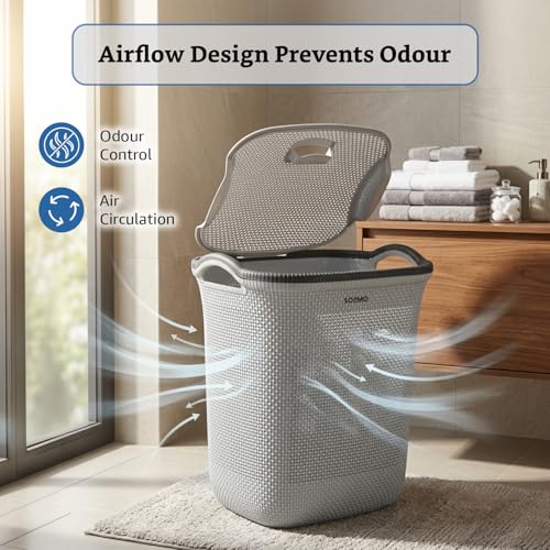 Image of Amazon Brand - Solimo Honey comb Laundry Basket - Small- 42 Litres - 45 cm x 36 cm x 50 cm | Light grey