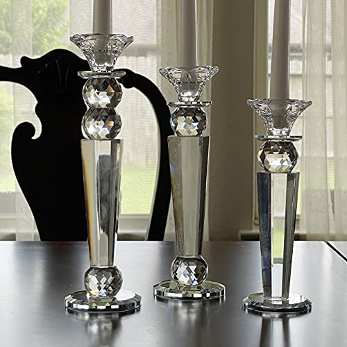 Allgala Set Of 3 Crystal Glass Made Reverse Tapered Pillar And Hand Crafted Ball Candlesticks thumb #2