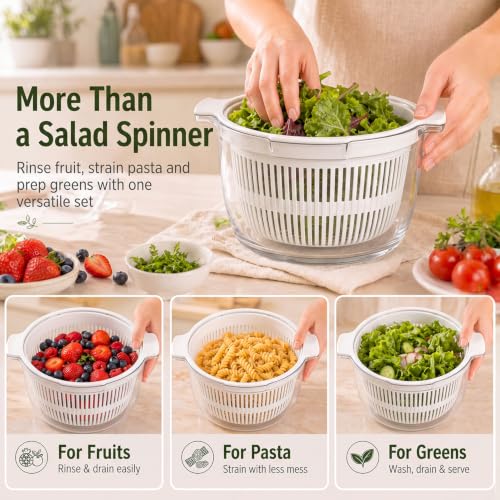 3.5 Qt Lettuce Spinner Small Salad Spinner, Fruit Washer with Rotary Handle,Spin-dry Greens, Herbs, Vegetables, Non-Slip Base, High Efficiency Vegetable Spinner - image 7