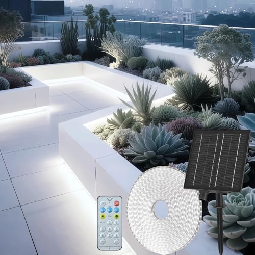 Gaoxun Bande lumineuse solaire LED d'extérieur - 15 m - Avec télécommande - Intensité variable - 8 modes - 960 LED - Étanche IP68 - Pour porche, terrasse,...