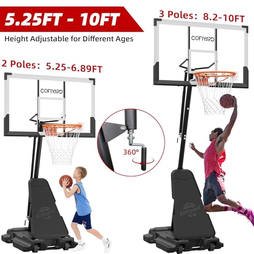 Image of Cofiyard Basketball Hoop Outdoor with 44 /48 /54 Inch Shatterproof Backboard,10FT Height Portable Basketball Hoop with Sandbag, Adjustable Basketball Goal with Wheels
