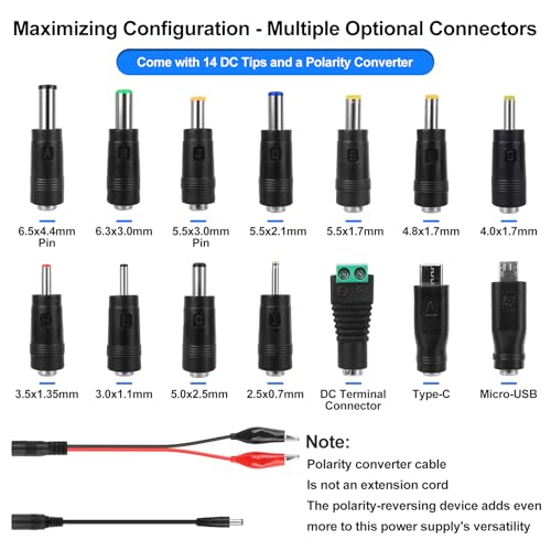 Universal Power Supply 3V~24V 3A 72W DC Power Supply Variable Universal Switching AC/DC Adapter, 100V-240V AC to DC Converter with LED Voltage Display and 14 Tips, Test Lead, Polarity Converter3