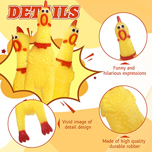 Zddaoole 20 Pcs Rubber Chicken,Screaming Chicken,Squeeze Chicken,Yellow Rubber Squawking Dog Toys,Prank Novelty Noise Toy - Thumbnail 3