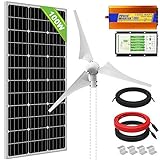 [Tägliche Winderzeugung]: 2kW·h Erzeugung pro Tag. Arbeitet Tag und Nacht und Strom den ganzen Tag. Produzieren Sie mit Solarpanel stabileren Strom für den täglichen Strombedarf. Mit dem 20A Hybrid-PWM-Controller können Sie Spannungen zwischen 12V und 24V, Kurzschluss und Überspannungsschutz erkennen. Die Windkraftanlage kann auf 1400 W 24 V erweitert werden (mit 10 Stücke 100 W Solarmodul).