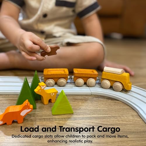 Image of PlanToys Cargo Train Wooden Montessori Vehicle Toy | Early Movement, Imagination and Practical Life Exploration | Eco Friendly Train Set with Cargo Blocks for Meaningful Play