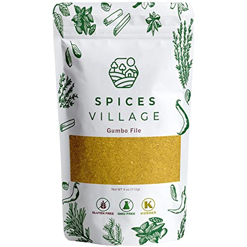SPICES VILLAGE Gumbo File [ 4 oz ] - Gumbo File Powder, Ground Sassafras Tree Leaves, Filé Powder - Kosher, Gluten Free, Non GMO, Resealable Bulk Bag
