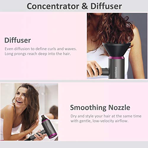 Hair Dryer Travel Hair Dryers Professional Hairdryer with Diffuser for Women Men Blow Dryer Home Salon Gift Low Noise Lightweight with Diffuser for Curly Hair Concentrator & Combs with 3 Speed - Image 5