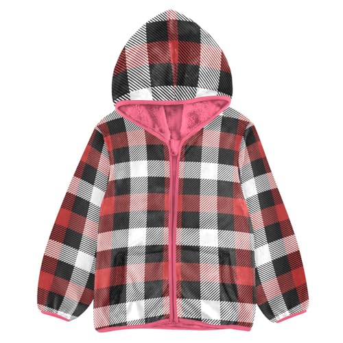 GuoChe Christmas Plaid Black Red Boys Fleece Jacket