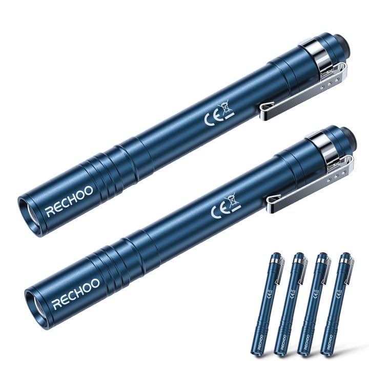 RECHOO LED Pen Light 4 Pack, Lightweight, Small Bright Pen Flashlight with Clip, Waterproof Portable Pocket Flashlight for Home, Emergencies,