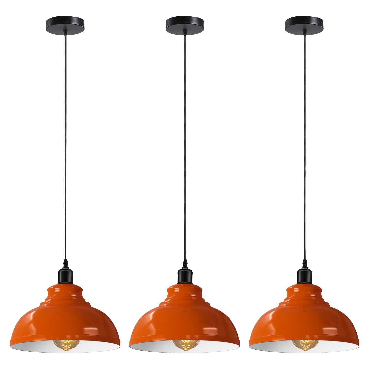 LEDSone 3pcs Vintage Retro Lampadario a Industriale Plafoniera E27 Paralume in metallo Sospensione LED Lampada Loft Sospensione (Arancione)