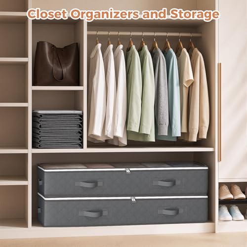 Image of Budding Joy 90L Under Bed Storage Containers, Closet Organizers and Storage Bins, Foldable Underbed Storage Bags for Linen Sheets, Blanket, Clothing, Comforter, Sweaters, Pillows, Wrapping Paper, Grey