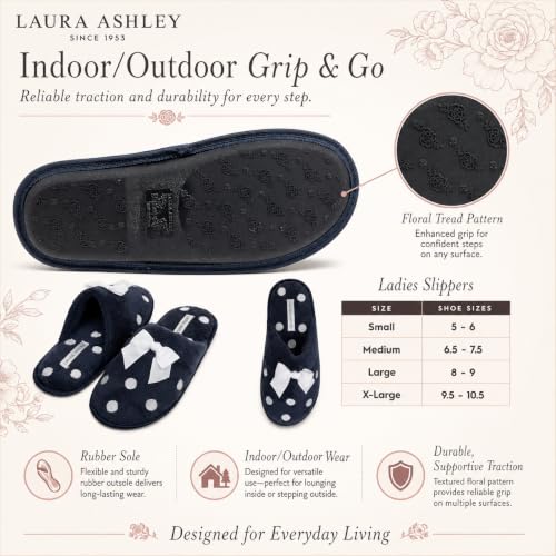 Image of Laura Ashley Ladies Embroidered Soft Terry Plush Scuff Slipper