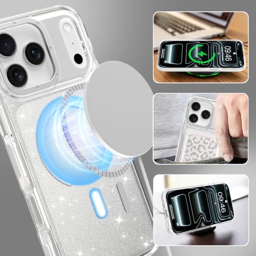Image of Magnetic Case for iPhone 17 Pro [Compatible with Magsafe] [Bling Glitter Fluorescent Design] [1 Screen Protector] Slim Translucent Matte Case for iPhone 17 Pro 6.3 inch 2025, White