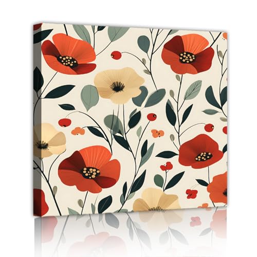LAIZIHOME Country Style Red Flower Canvas Wall Art Elegant Petals