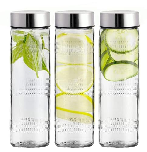Image of 750ml Food Grade Glass Water Bottle Set of 2 with Leakproof Lid | Airtight Transparent Juice, Smoothie & Beverage Storage Bottle for Kitchen, Office & Travel (Silver lid')