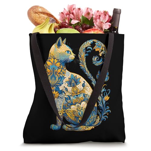 Bolso Tote Estilo Vintage con Bandera de Ucrania y Gato Floral miniatura 4