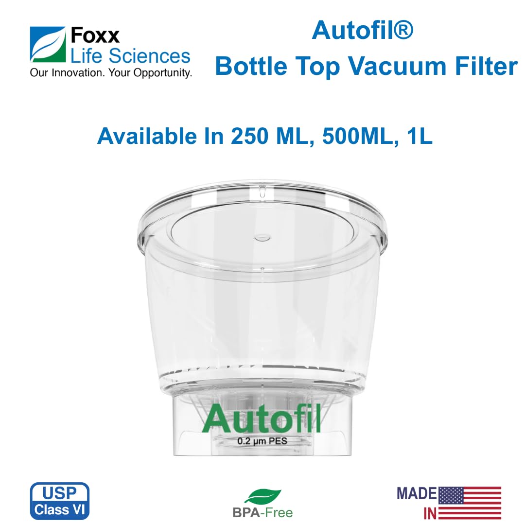 Foxx Life Sciences Bottletop Lab Filters Pack of 24 Autofil Sterile Disposable Vacuum Bottle Top Filter 500 ml Funnel Only with 0.2um Sterilizing PES Membrane