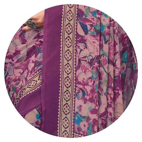 Image of MIRCHI FASHION Women Saree Ethnic Motif Print Chiffon | Breathable Lightweight Plain Weave Sari for Office and Daily Use (Available in 20 Designs)