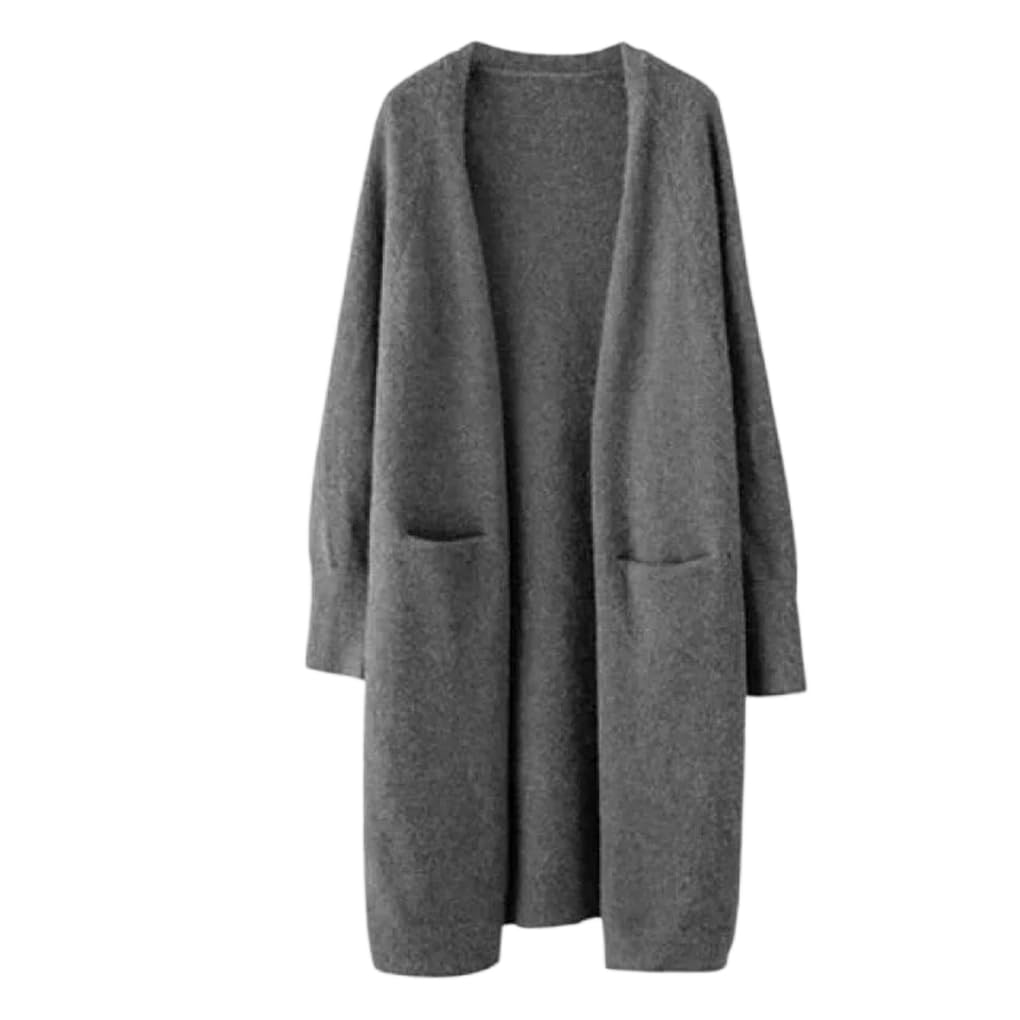 Womens Long Knee-Length Sweater Loose Fit Open Cardigan Mid-Length Lazy Style Outerwear