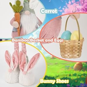 Unanscre large easter bunny gnome plush elf decoration standing rabbit gnome wretractable spring legs26 36 handmade hold easter eggs basket carrot doll for easter ornament home decor  urban country home decor