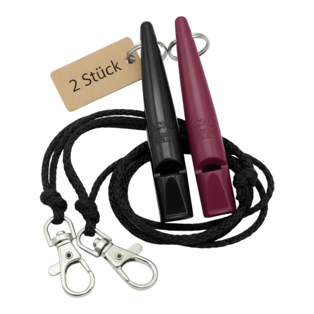 ACME Hundepfeife No. 210,5 mit Pfeifenband | Im Doppelpack | 2 Pfeifen inklusive 2 Bänder | Ideal für den Rückruf - Laut und weitreichend (Black + Purple)