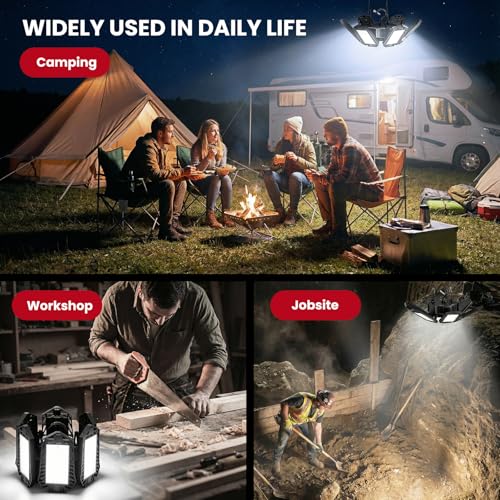 Image of LED Work Light Compatible with Milwaukee M18 Battery - 68W 6800LM Ceiling Flood Light 6+1 Deformable Panels Garage Light with Type-C & USB-A, Emergency Camping Light for Shed, Workshop, Job Site