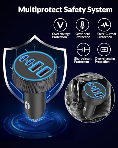 90W 4-Port USB C Car Charger