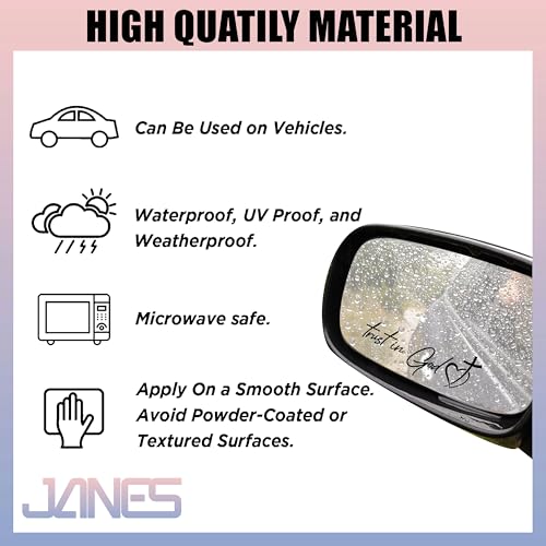 Image of JANES 3pcs Cross Trust in God Decal, Size 4x1.5'' UV DTF Transfer Car Mirror Decal, Heart Cross Rearview Mirror Decal, Car Mirror Decals, Car Decals for Women Men, Christian Car Decals for Trucks