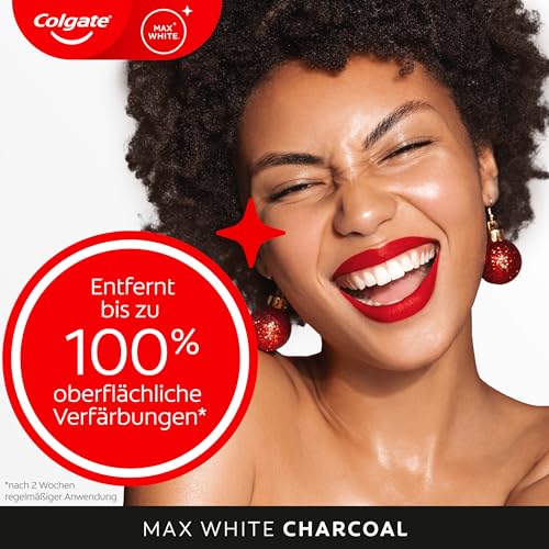 Colgate Zahnpasta Max White Charcoal 4x75ml - Zahncreme mit Aktivkohle, entfernt bis zu 100% der oberflächlichen Verfärbungen