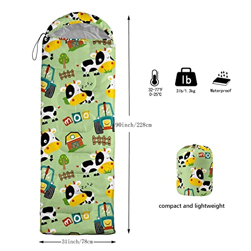 Bolsa de dormir para niños y niñas, diseño de vaca de granja - ligera, cálida, portátil, impermeable, resistente al frío para camping y senderismo (Granja Vaca) miniatura 3