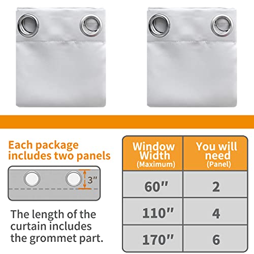 Image of YoungsTex Thermal 100% Blackout Curtains 63 Inch Length for Living Room, Grommet Insulated Black Out Drapes Energy Saving with Liner for Bedroom, Greyish White, 2 Panels, 42 X 63 Inch
