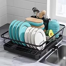 Kitchen Dish Rack Drainer | Drying Rack with Removable Drain Board, Tier Large, Size (39L*29W*12H cm) (New Black Rack)
