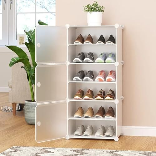 Image of Owme 6 Door Portable Shoe Rack Cabinet with Flip Door | Space Saving Multi Layer Shoe Organizer for Entryway Living Room | Multi Layer Storage for Sneakers, Heels & Boots (White, 3 Door)