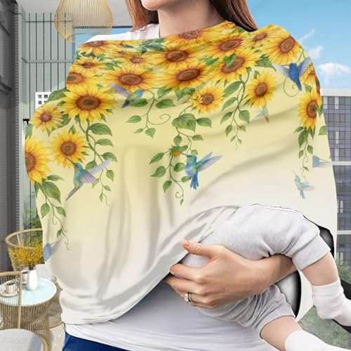 Image of Binienty Gradient Sunflower Hummingbird Women's Nursing Cover Breastfeeding Scarf, Stretchy Multi-Use Infant Stroller Covers, Baby Shower Gifts