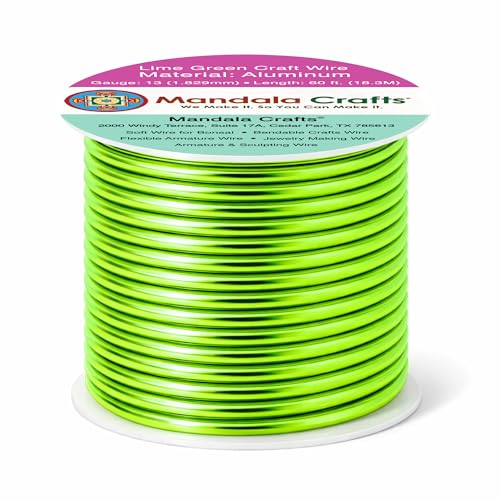 Image of Mandala Crafts 13 Gauge Lime Green Anodized Aluminum Craft Wire, 60 FT | Colored, Flexible, Bendable, for Bonsai, Armature, Sculpting, Wire Wrapping, Jewelry Making, Weather & Tarnish Resistant