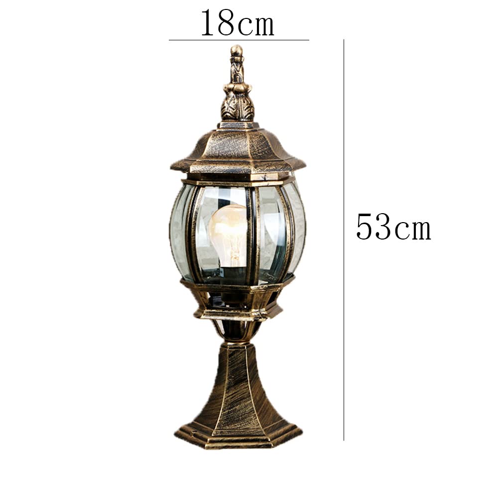 Lámpara de sobremuro de cristal de aluminio dorado antiguo E27 Farol de estilo rústico exterior Faros columna impermeable Iluminación Pilar Lámpara de pie para jardín patio terraza Césped Camino
