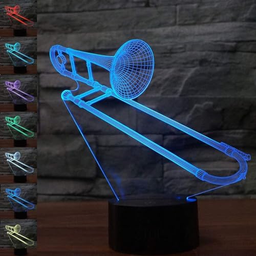 Idée cadeau originale avec la lampe LED 3D Trombone tactile et multicolore pour petit et grand