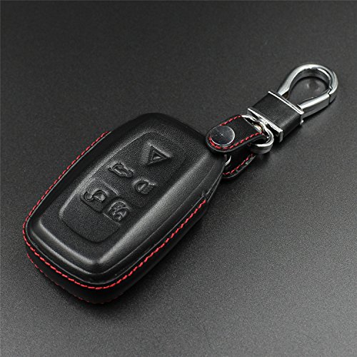 M.JVisun Leather Key Fob Case For Men Women Genuine Leather Key Fob Cover For Land Rover Discovery 4 For Rang Rover Sport, Car Remote Key Pouch Bag Key Rings Key Chain Keychain Holder Metal Hook - Black