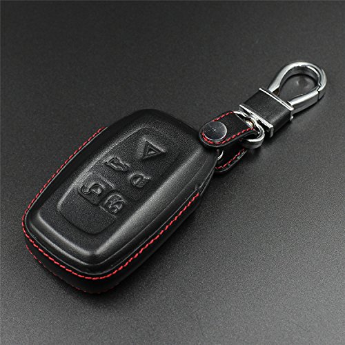 M.JVisun Leather Key Fob Case For Men Women Genuine Leather Key Fob Cover For Land Rover Range Rover Sport Discovery 4, Car Remote Key Pouch Bag Key Rings Key Chain Keychain Holder Metal Hook - Black