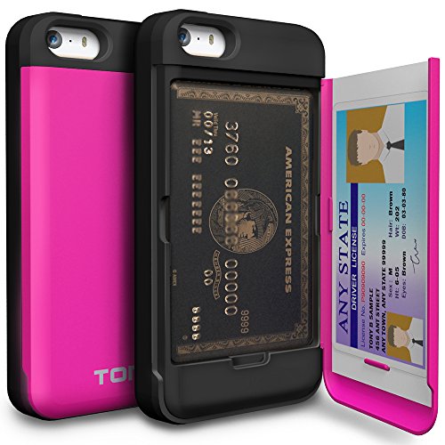 TORU CX PRO iPhone SE Wallet Case with Hidden ID Slot Credit Card Holder Hard Cover for Apple iPhone SE/iPhone 5S / iPhone 5 - Hot Pink