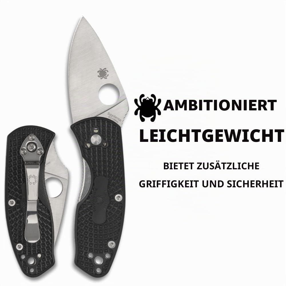 Spyderco Ambitious C148PBK Taschenmesser, leicht, klappbar, mit 6,1 cm Edelstahlklinge und FRN-Griff, PlainEdge