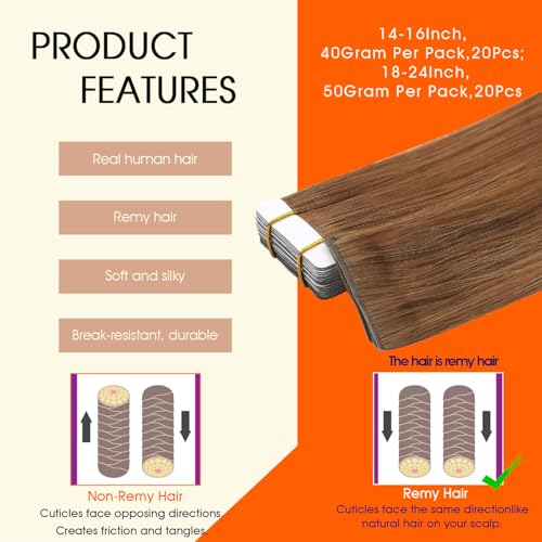 Image of Full Shine Seamless Tape in Hair Extensions Human Hair,330 Ginger,18Inch 50G 20Pcs,Injected Invisible Tape in Extensions for Thin Hair,Natural Volume And Length,Lightweight