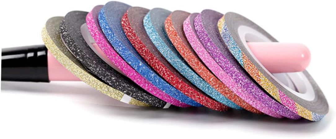 Nail Art Stickers 14 Pieces Glitter Nail Strips Lines Self Adhesive Decorative Tape For Girls Ladies Random Color